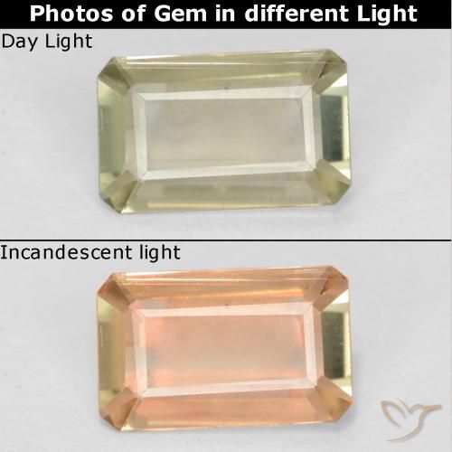 0.58ct 天然 很浅的黄色 变色流散, 祖母绿式切割, VVS-VS