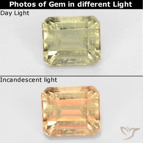 0.78ct 天然 淡黄色 变色流散, 祖母绿式切割, VS-SI