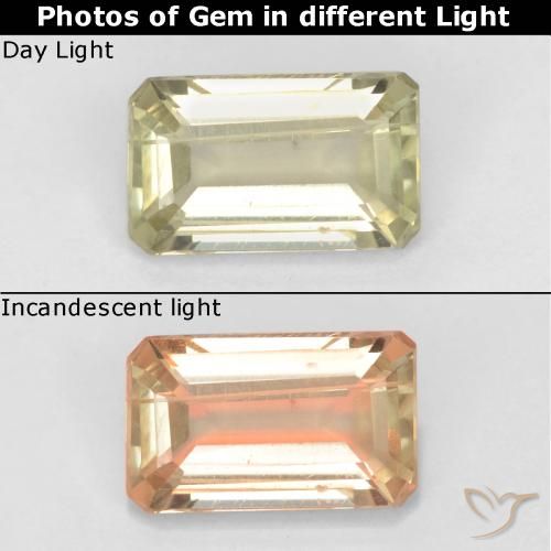 0.83ct 天然 非常淡黄色 变色流散, 祖母绿式切割, VS