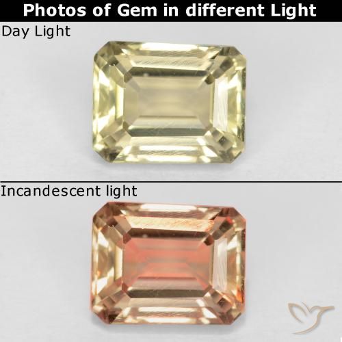0.83ct 天然 很浅的黄色 变色流散, 祖母绿式切割, VS