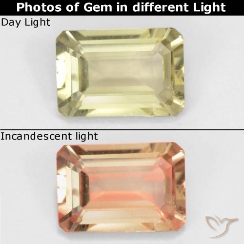 0.85ct 天然 很浅的黄色 变色流散, 祖母绿式切割, VVS-VS