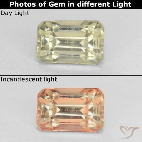 0.93ct 天然 很浅的黄色 变色流散, 祖母绿式切割, VVS-VS