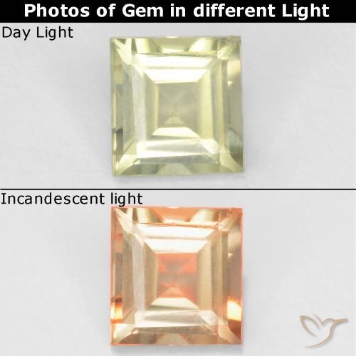 0.62ct 天然 很浅的黄色 变色流散, 正方形, VVS-VS