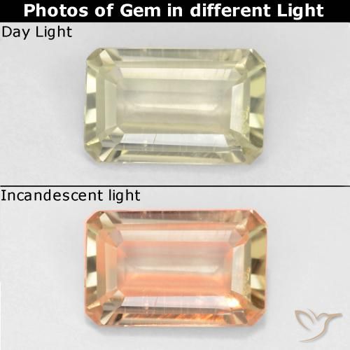 0.68ct 天然 淡黄色 变色流散, 祖母绿式切割, VVS-VS
