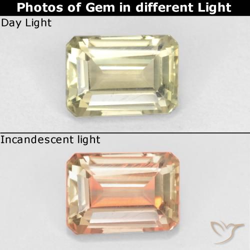 0.72ct 天然 很浅的黄色 变色流散, 祖母绿式切割, VVS-VS