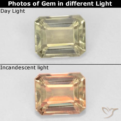 0.72ct 天然 很浅的黄色 变色流散, 祖母绿式切割, VS