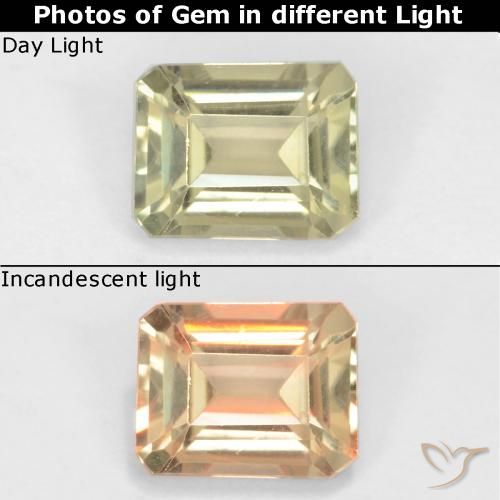 0.77ct 天然 很浅的黄色 变色流散, 祖母绿式切割, VS