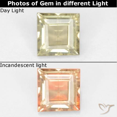 0.65ct 天然 非常淡黄色 变色流散, 正方形, VS