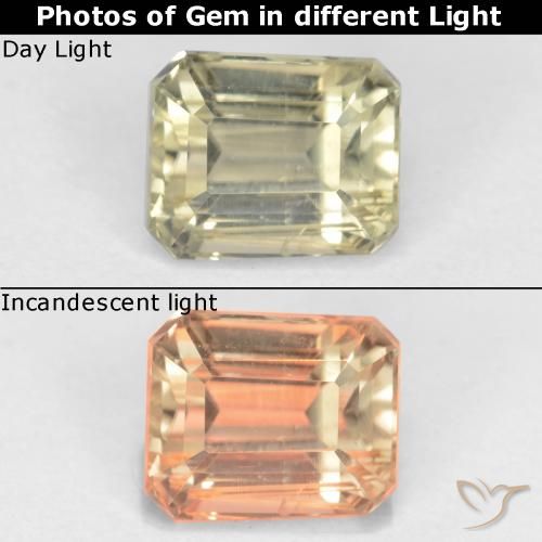 1.08ct 天然 淡黄色 变色流散, 祖母绿式切割, VS