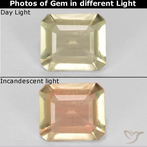0.61ct 天然 淡黄色 变色流散, 祖母绿式切割, VS