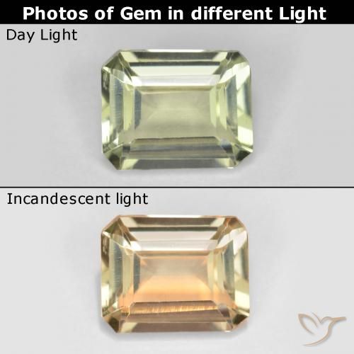 0.68ct 天然 很浅的黄色 变色流散, 祖母绿式切割, VVS-VS