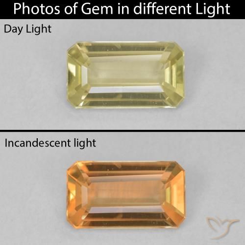 0.71ct 天然 淡黄 变色流散, 祖母绿式切割, VVS