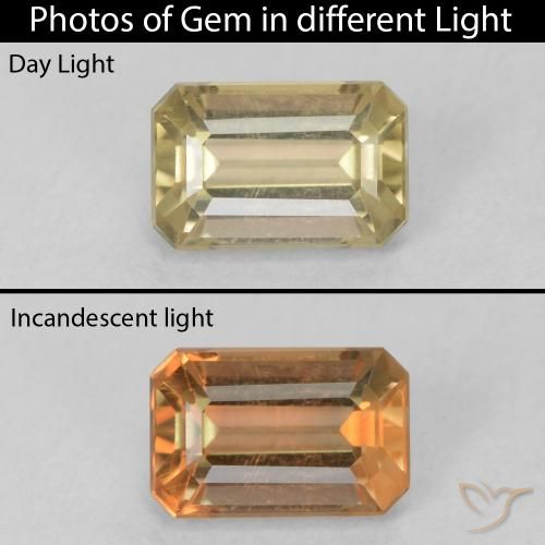 0.88ct 天然 淡黄色 变色流散, 祖母绿式切割, VVS