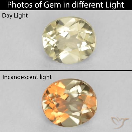0.45ct 天然 淡黄色 变色流散, 椭圆形, VVS