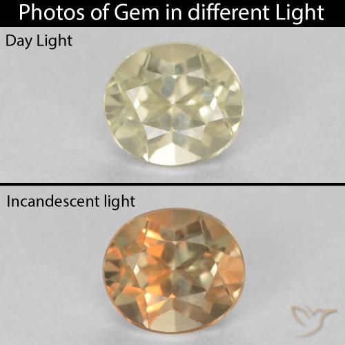0.53ct 天然 淡黄色 变色流散, 椭圆形, VVS