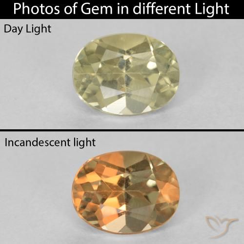 0.88ct 天然 很浅的黄色 变色流散, 椭圆形, VVS-VS