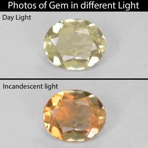 0.41ct 天然 很浅的黄色 变色流散, 椭圆形, VS