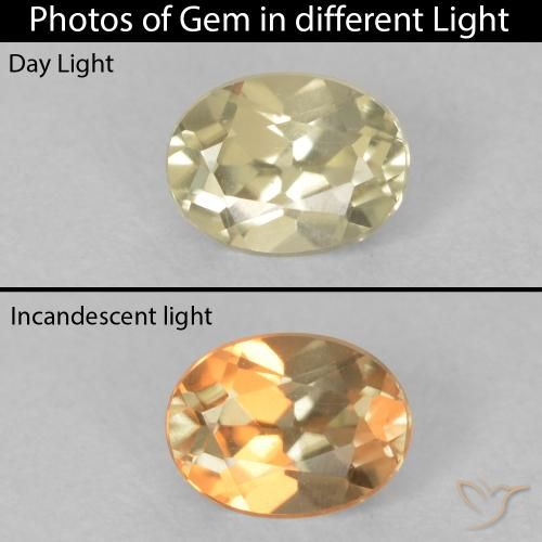 0.38ct 天然 淡黄色 变色流散, 椭圆形, VS