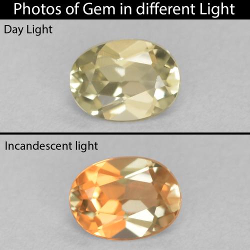 0.46ct 天然 淡黄 变色流散, 椭圆形, VVS-VS