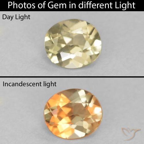 0.34ct 天然 淡黄色 变色流散, 椭圆形, VVS-VS