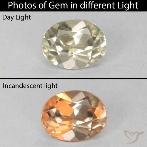 0.53ct 天然 淡黄 变色流散, 椭圆形, VVS-VS