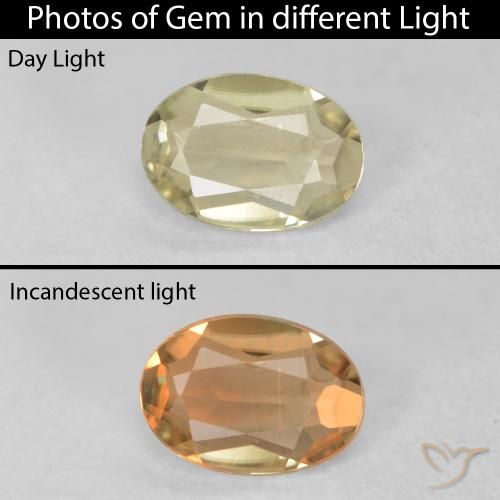 0.36ct 天然 淡黄色 变色流散, 椭圆形, VVS-VS
