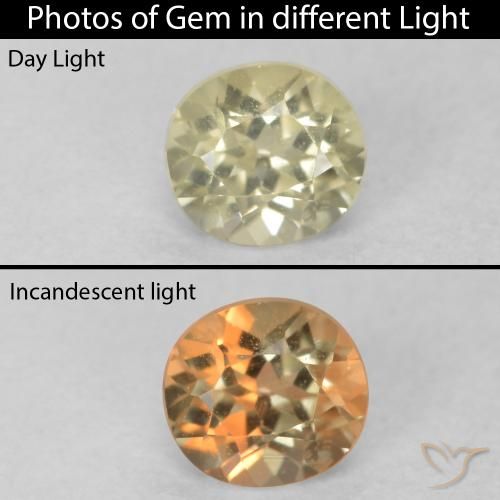 0.39ct 天然 淡黄 变色流散, 椭圆形, VVS-VS