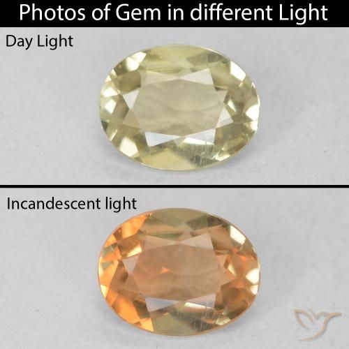 0.51ct 天然 淡黄 变色流散, 椭圆形, VVS-VS