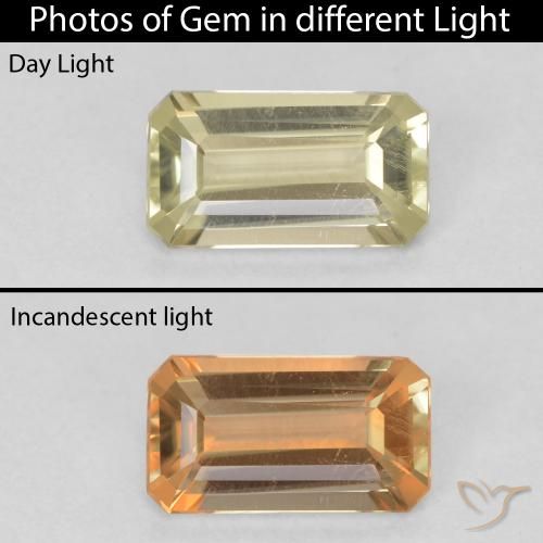 0.74ct 天然 黄绿色 变色流散, 祖母绿式切割, VS