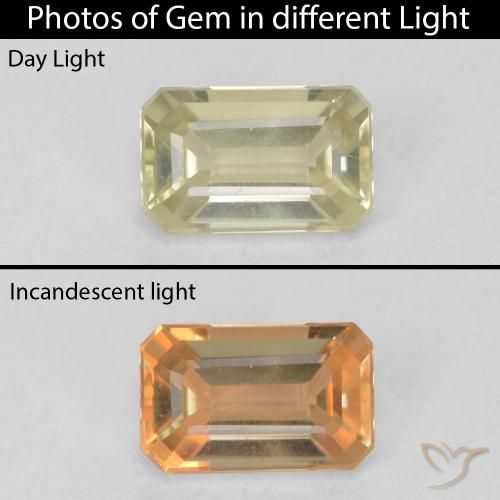 0.63ct 天然 淡黄 变色流散, 祖母绿式切割, VVS-VS
