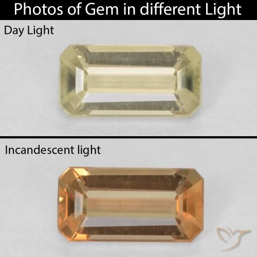 0.55ct 天然 淡黄 变色流散, 祖母绿式切割, VVS