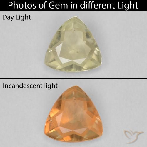 0.55ct 天然 黄色米色 变色流散, 胖三角形, VS