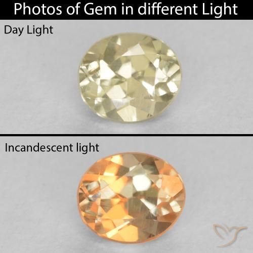 0.35ct 天然 淡黄色 变色流散, 椭圆形, VS