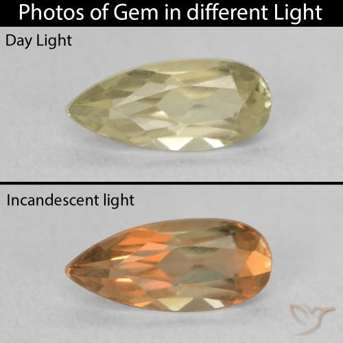 0.97ct 天然 黄绿色 变色流散, 梨形, VVS