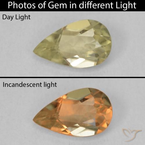 0.75ct 天然 中黄色 变色流散, 梨形, VVS