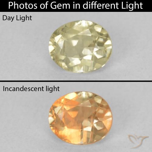0.76ct 天然 淡黄色 变色流散, 椭圆形, VS-SI