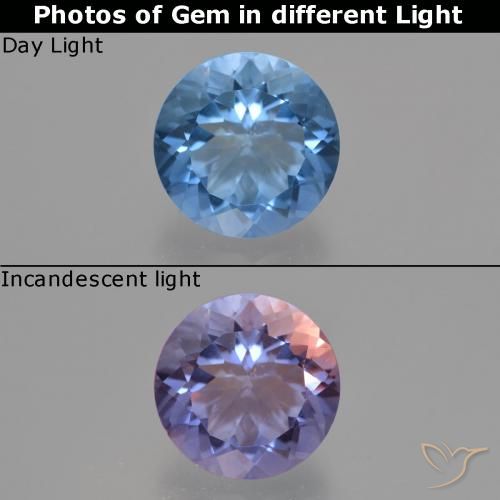 11.48ct 天然 浓海军蓝 变色萤石, 圆形的, VS