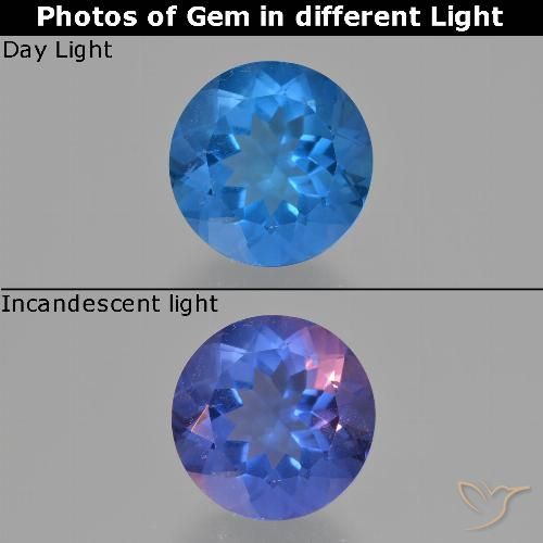 12.83ct 天然 亮蓝色 变色萤石, 圆形的, VS
