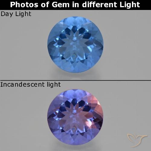11.06ct 天然 浓海军蓝 变色萤石, 圆形的, VS