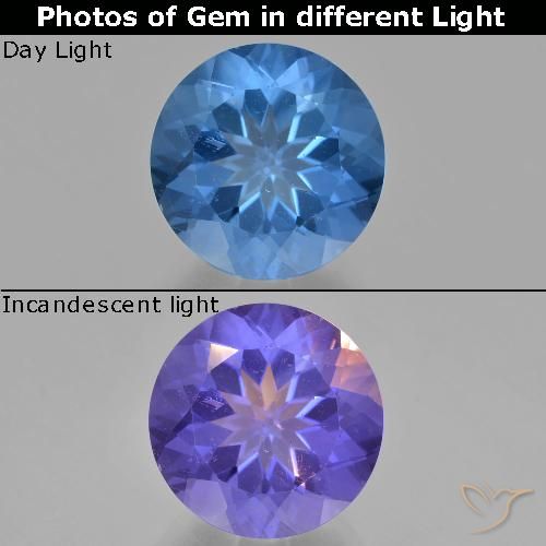 14.01ct 天然 亮蓝色 变色萤石, 圆形的, VS