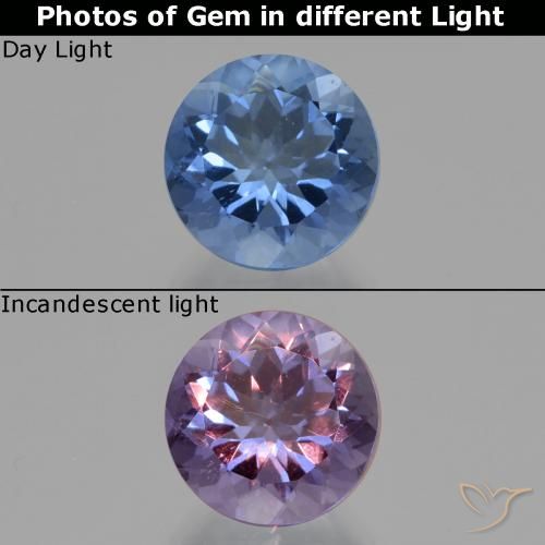 11.08ct 天然 浓海军蓝 变色萤石, 圆形的, VS