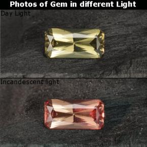 0.74克拉天然黄色变色石榴石，祖母绿式切割，7.1×3.6毫米，VS