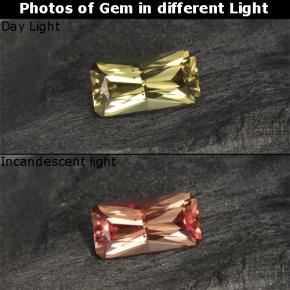 0.76克拉天然黄色变色石榴石，祖母绿式切割，7.1×3.7毫米，VS