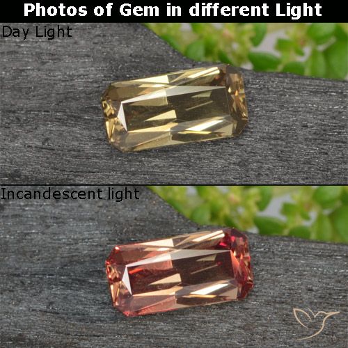 0.74ct 天然 土黄色 变色石榴石, 祖母绿式切割, VVS-VS