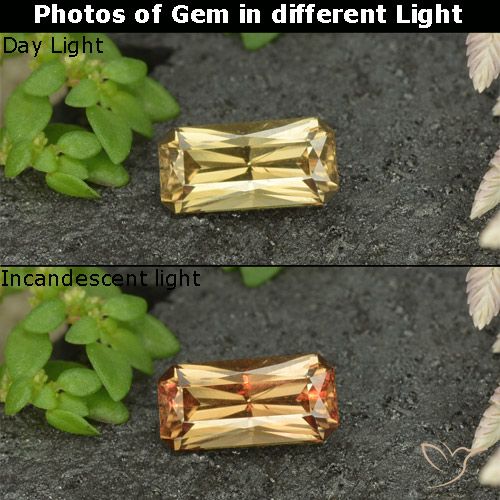 0.72ct 天然 金黄色 变色石榴石, 祖母绿式切割, VS