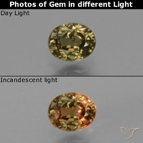 0.65克拉天然黄色变色石榴石，椭圆形切割，5.3×4.3毫米，VS