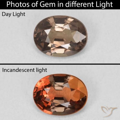 1.25ct 天然 中浅棕色 变色石榴石, 椭圆形, VS