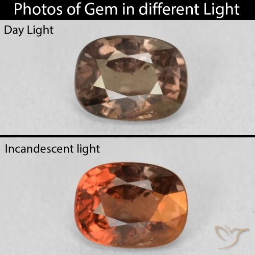 1.21ct 天然 暖棕 变色石榴石, 软垫, VS