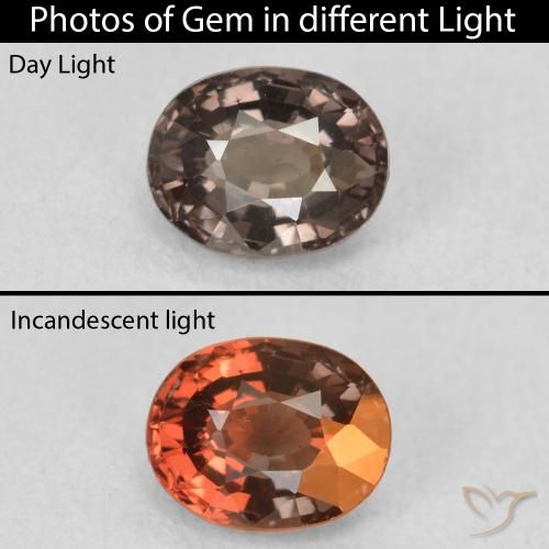 1.07ct 天然 暗棕色 变色石榴石, 椭圆形, VVS-VS