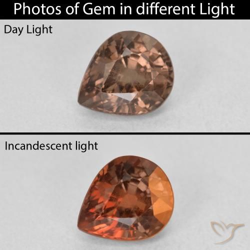 1.37ct 天然 暗棕色 变色石榴石, 梨形, VS
